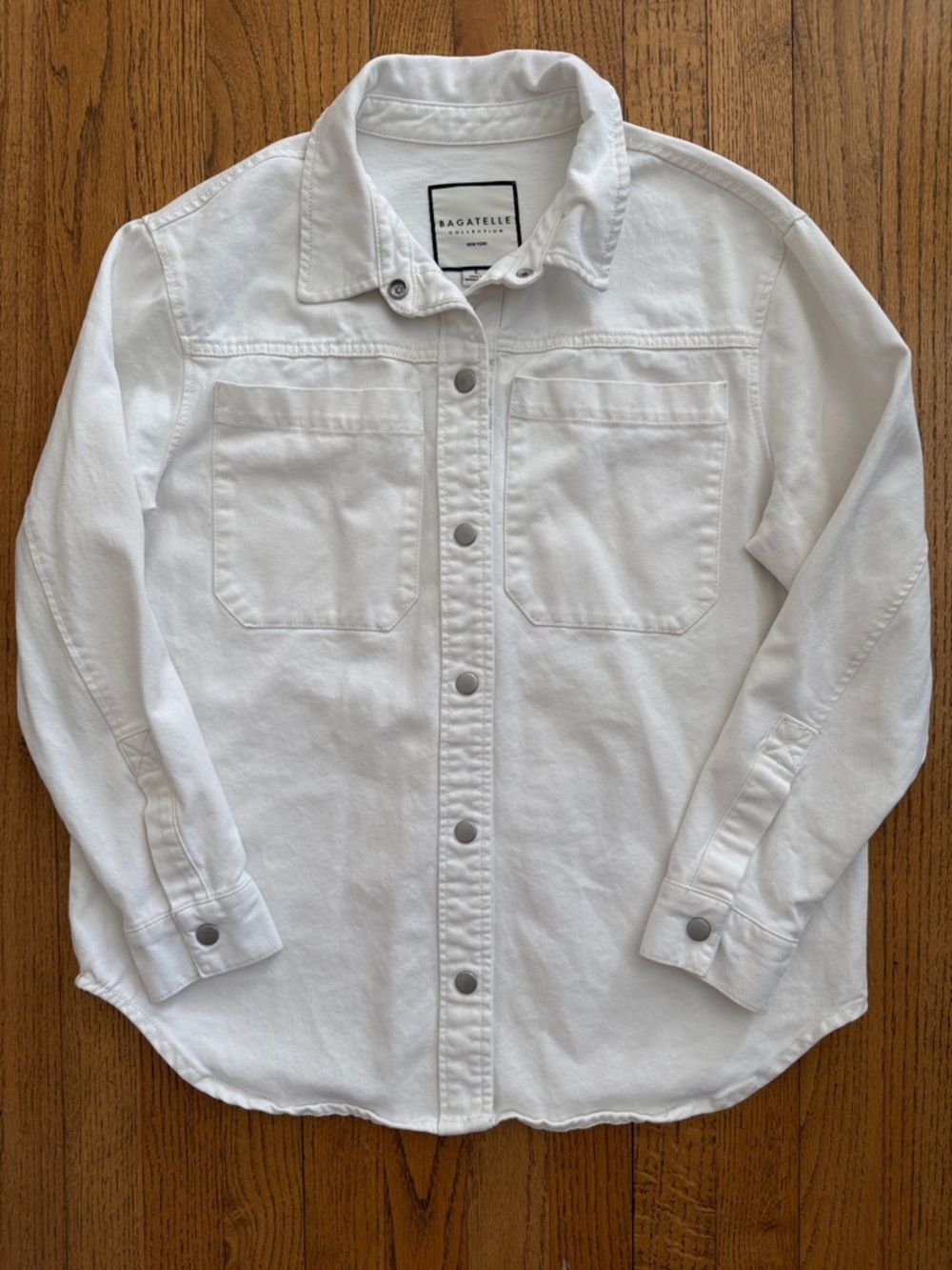 Bagatelle Collection White Shacket Denim Jacket Small Snap Front Cotton Utility